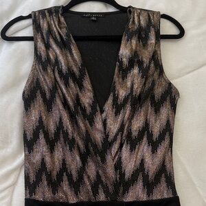 Black and Metallic Bronze Chevron Sleeveless Wrap Top
